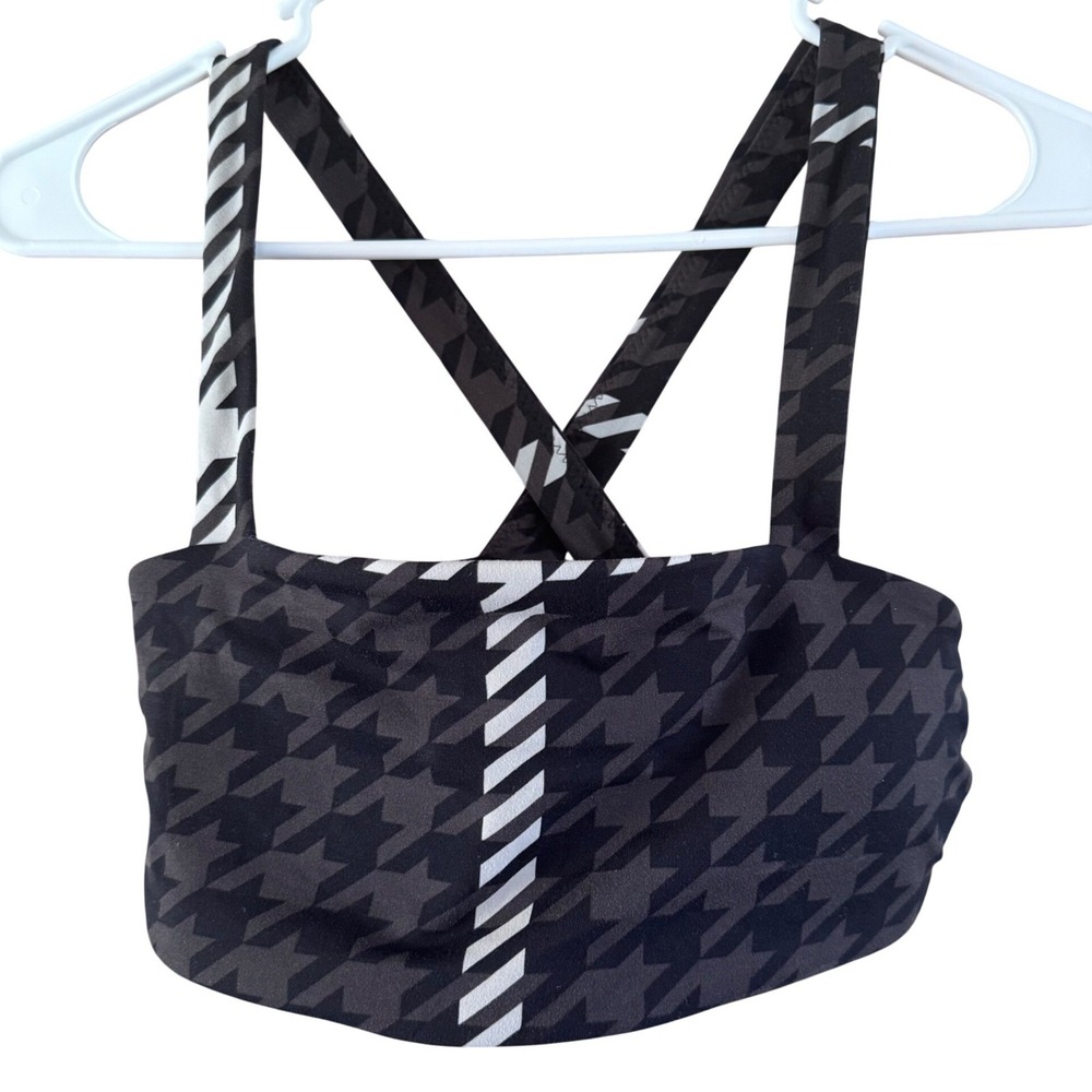OFFLINE by Aerie Real Me Xtra Houndstooth Medium Support Sports Bra Black Grey M
